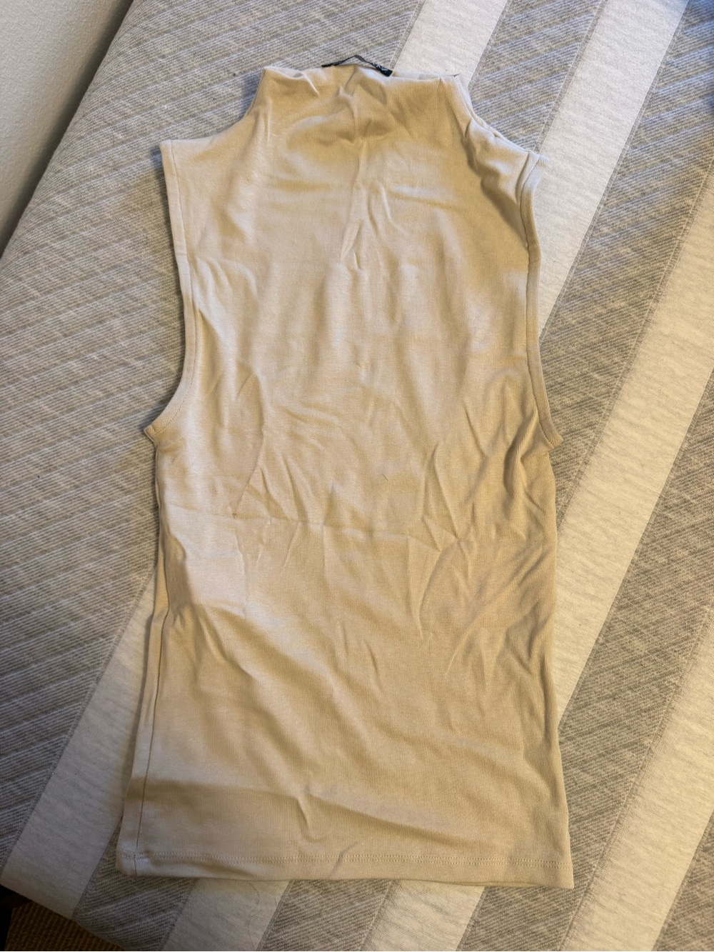 ZARA Sleeveless Mock Neck Ribbed Tank Top - Neutral Beige